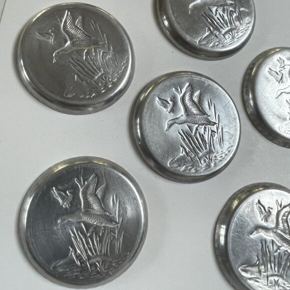 Metal Hand Forged Hammered Aluminum Coaster Mallard Ducks Set of 7 Bird Kitchen - Picture 11 of 12